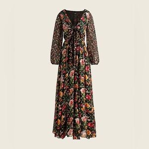 J. Crew Black Floral Maxi Dress with Pink, Red and Yellow Flowers